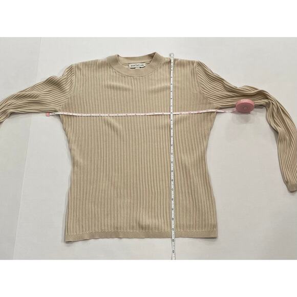 Vintage Ann Taylor Ivory Silk Long Sleeve Ribbed Knit Sweater, Size M - Picture 8 of 10